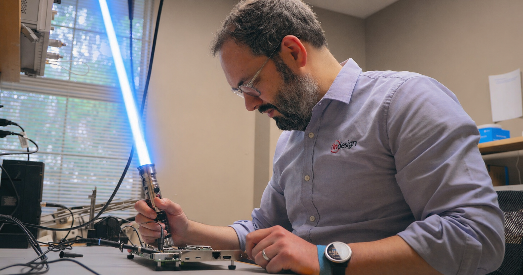 man using testing equipment