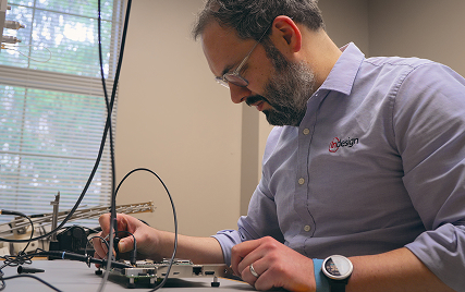 man using testing equipment