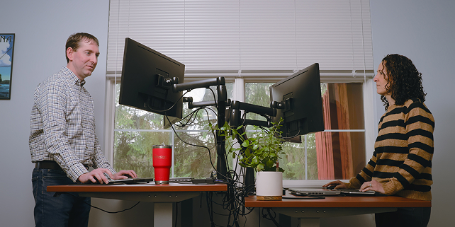 Indesign IT engineers working at their standing desks